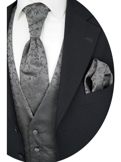 Společenská vesta šedá s jemným vzorem