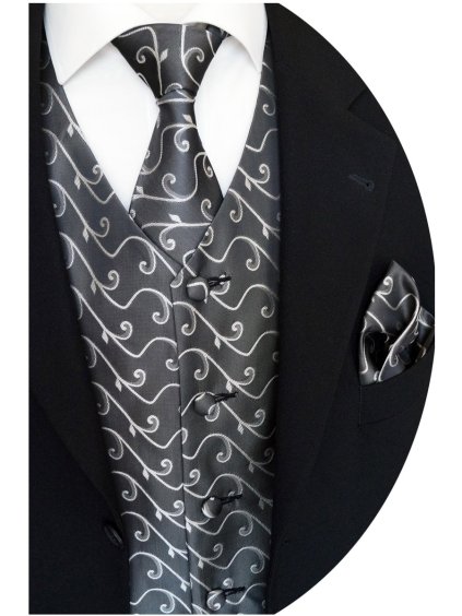 Společenská vesta Beytnur 12-3 ragata, kravata a kapesníček (Prodloužená velikost 102)