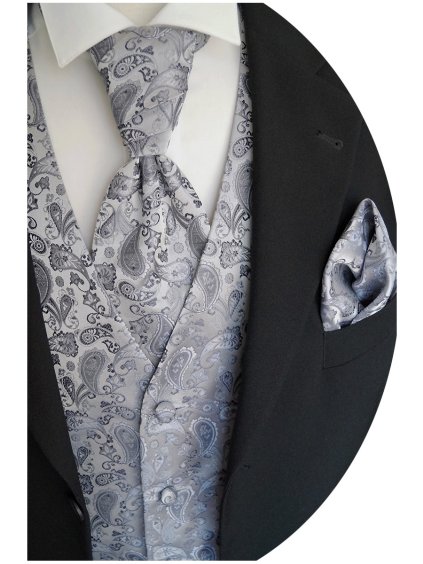 Stříbná svatební vesta s kravatou