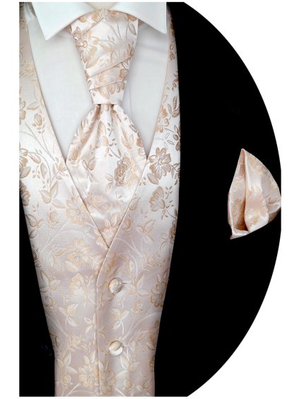 Svatební vesta Beytnur 16-1 kravata, plastron a kapesníček - květinový vzor (Prodloužená velikost 102)