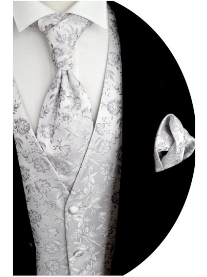 Svatební vesta stříbrná se vzorem květů