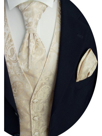 Svatební vesta Beytnur 20-2 kravata, plastron a kapesníček - Ivory (Prodloužená velikost 102)
