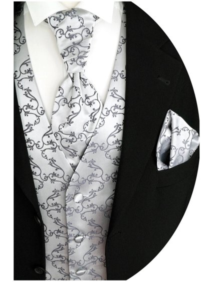 Svatební vesta Beytnur 8-1 kravata, plastron a kapesníček (Prodloužená velikost 106)