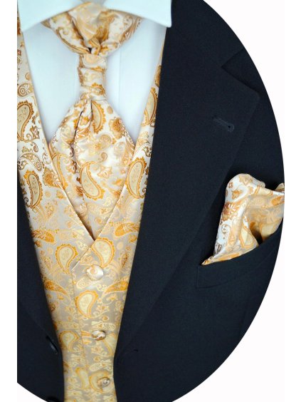 Zlatá svatební vesta Beytnur 13-1 kravata, regata a kapesníček (Normální velikost 48)