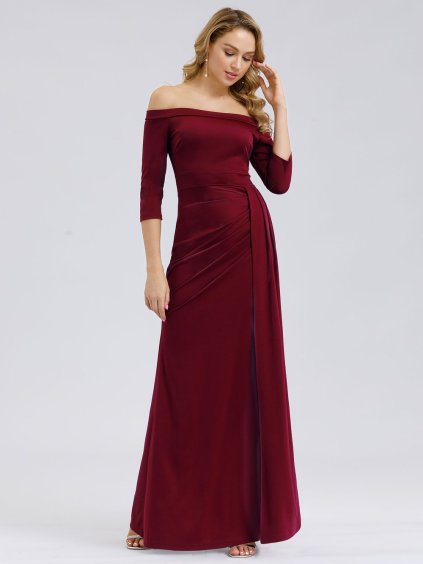 Ever Pretty bordo šaty s rozparkem 7852 (* Velikost M / 38 / 06 / 10)