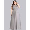 Ever Pretty plesové šaty s krajkou šedé 9993 (* Velikost 9XL / 58 / 26 / 30)
