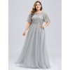 Ever Pretty plesové šaty šedé 0904 (*Velikost 7XL / 54 / 22 / 26)