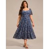 Ever Pretty šaty midi délka v modré barvě 2271 (*Velikost 9XL / 58 / 26 / 30)