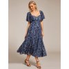Ever Pretty šaty midi délka v modré barvě 2271 (*Velikost 9XL / 58 / 26 / 30)