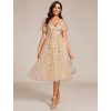 Ever Pretty šaty midi délka ve zlaté barvě 2230 (* Velikost 9XL / 58 / 26 / 30)
