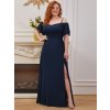 Ever Pretty šaty modré dlouhé spadlá ramínka 0237 (*Velikost 9XL / 58 / 26 / 30)