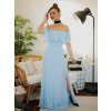 Ever Pretty šaty světle modré dlouhé s volánkem 0968 (* Velikost 9XL / 58 / 26 / 30)