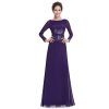 Plesové šaty fialové s dlouhým rukávem 8635 (* Velikost XS / 34 / 04 / 06)