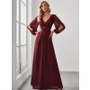 Šaty na ples vínové dlouhé s rukávy 0461 (* Velikost 9XL / 58 / 26 / 30)
