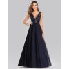 Tmavě modré šaty s flitry 0849 (* Velikost 4XL / 48 / 16 / 20)