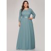 Ever Pretty krajkové tyrkysovošedé šaty 7412 (* Velikost 9XL / 58 / 26 / 30)