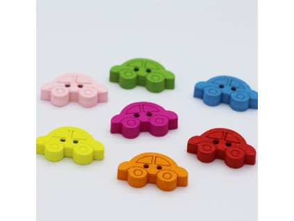 Knoflík dřevěný 20x11 mm Autíčko - světle růžový