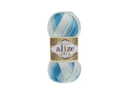 Příze Diva Batik 2130 - bílá s odstíny modré