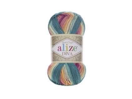 Příze Diva Batik 4572 - fialová, oranžová, žlutá a modrozelená