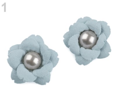 Aplikace květ s perlou 23 mm 780158 - 1 světlá modrá
