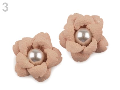Aplikace květ s perlou 23 mm 780158 - 3 světlá lososová