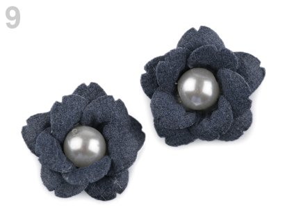 Aplikace květ s perlou 23 mm 780158 - 9 tmavá modrá