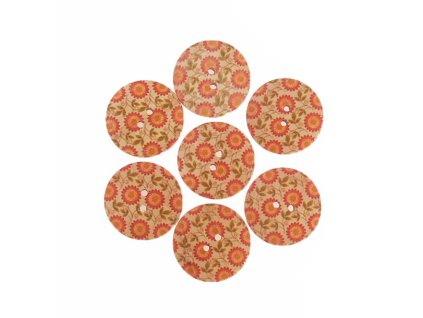 Knoflík dřevěný 48“ (30,5 mm) Květ - oranžová mrkvová