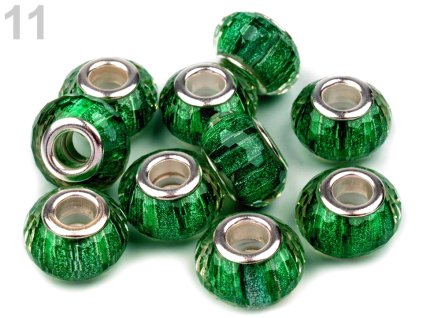 Plastové broušené korálky s velkým průvlekem 9x14 mm 200607 - 11 zelená pastelová