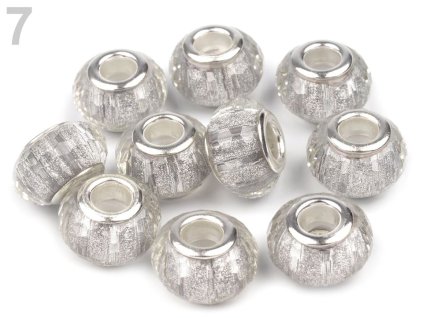 Plastové broušené korálky s velkým průvlekem 9x14 mm 200607 - 7 stříbrná
