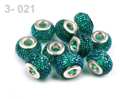 Plastové broušené korálky s velkým průvlekem 9x14 mm 200624 - 3-021 zelená tmavá