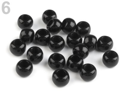 Plastové korálky s velkým průvlekem 6x8 mm 200752 (10 ks) - 6 černá