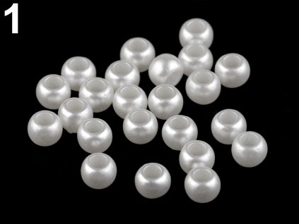 Plastové korálky s velkým průvlekem perleť 6x8 mm 200758 (10 ks) - 1 bílá perleť