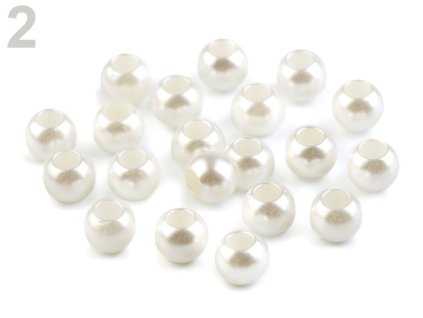Plastové korálky s velkým průvlekem perleť 6x8 mm 200758 (10 ks) - 2 off white