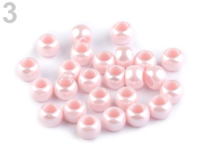 Plastové korálky s velkým průvlekem perleť 6x8 mm 200758 (10 ks) - 3 růžová lasturová