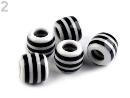 Plastové korálky s velkým průvlekem proužek 10x12 mm 200829 - 2 bílá