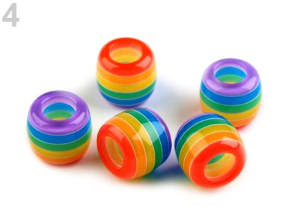 Plastové korálky s velkým průvlekem proužek 10x12 mm 200829 - 4 multicolor