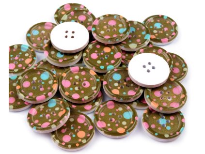Knoflík dřevěný 40“ (25,4 mm) Puntík 110975 - zelená olivová