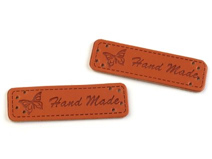 Štítek z eko kůže- Hand made  390598 15x50 mm, 1- hnědý