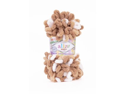 Příze Puffy color  6398  odstíny hnědé, bílá  