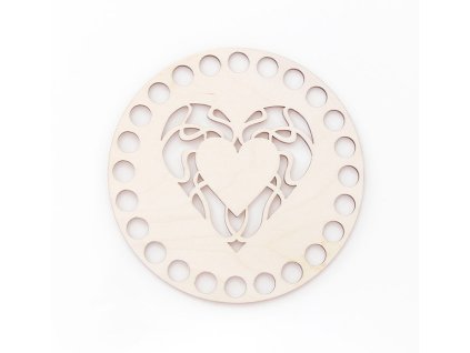 Dřevěné víko kruh,  15 cm,  vzor 12 - srdce