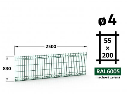 plotovy panel 4mm oko 55x200 jupiter fenix vyska 083 dlzka 250 machova zelena ral 6005 41 drotov