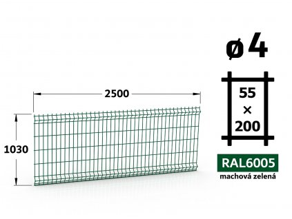plotovy panel 4mm oko 55x200 jupiter fenix vyska 103 dlzka 250 machova zelena ral 6005 41 drotov