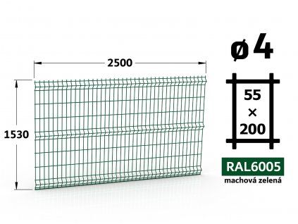 plotovy panel 4mm oko 55x200 jupiter fenix vyska 153 dlzka 250 machova zelena ral 6005 41 drotov