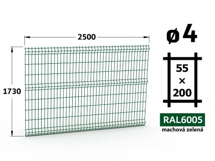 plotovy panel 4mm oko 55x200 jupiter fenix vyska 173 dlzka 250 machova zelena ral 6005 41 drotov