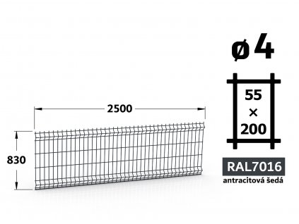 plotovy panel 4mm oko 55x200 jupiter fenix vyska 083 dlzka 250 antracitova seda ral 7016 41 drotov