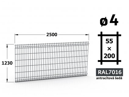 plotovy panel 4mm oko 55x200 jupiter fenix vyska 123 dlzka 250 antracitova seda ral 7016 41 drotov