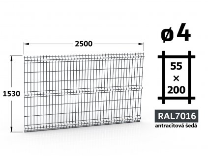 plotovy panel 4mm oko 55x200 jupiter fenix vyska 153 dlzka 250 antracitova seda ral 7016 41 drotov