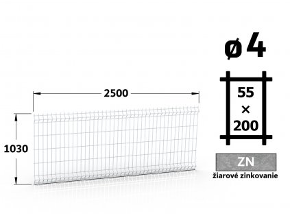plotovy panel 4mm oko 55x200 jupiter fenix vyska 103 dlzka 250 ziarovo pozinkovany 41 drotov
