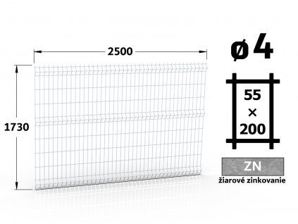 plotovy panel 4mm oko 55x200 jupiter fenix vyska 173 dlzka 250 ziarovo pozinkovany 41 drotov