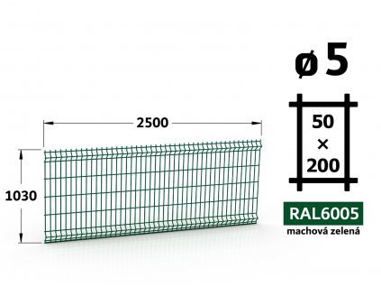 plotovy panel 5mm oko 50x200 pluto delfin classic vyska 103 dlzka 250 machova zelena ral 6005 46 drotov